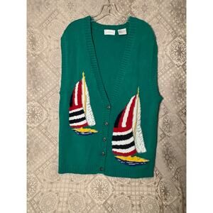 Sweater Vest Sailboats Nautical Women's 18W Xmas Holiday yachting boating